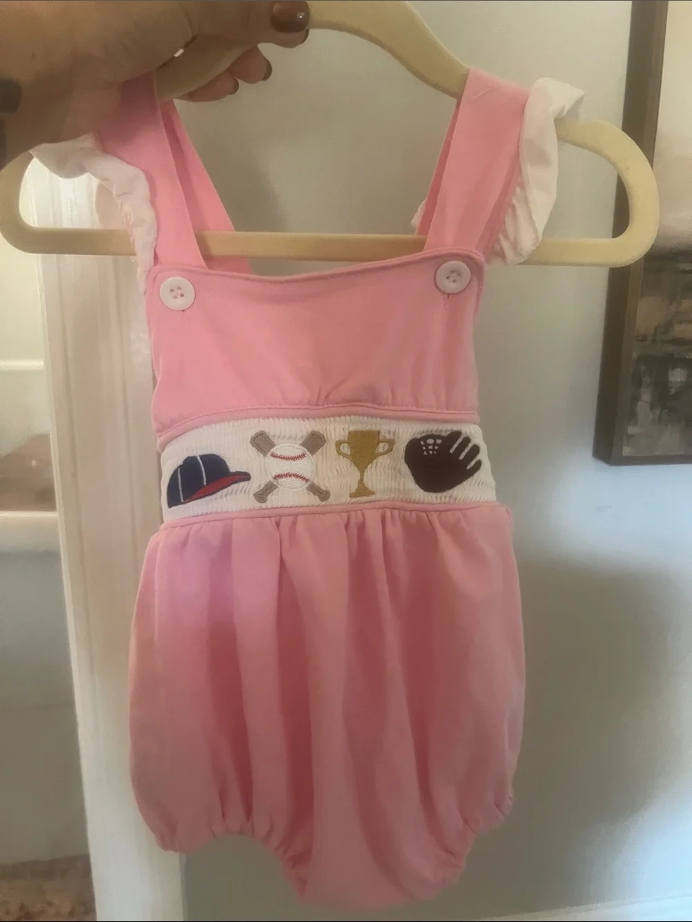 Pink Baseball Appliqué Bubble Romper
